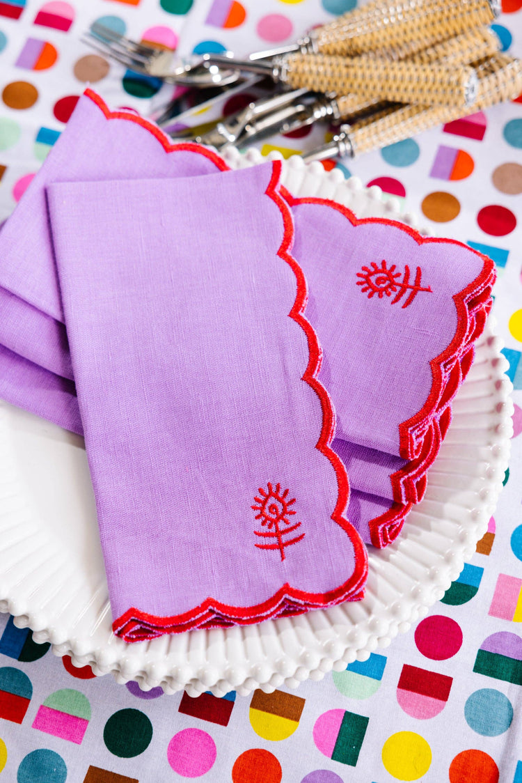 Linen Napkins S/4 - Lilac + Cherry