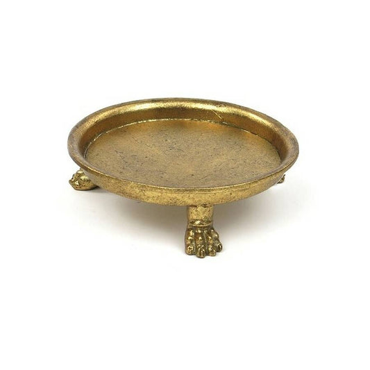 Pewter Round Claw Foot Dish with Gold Leaf: Large