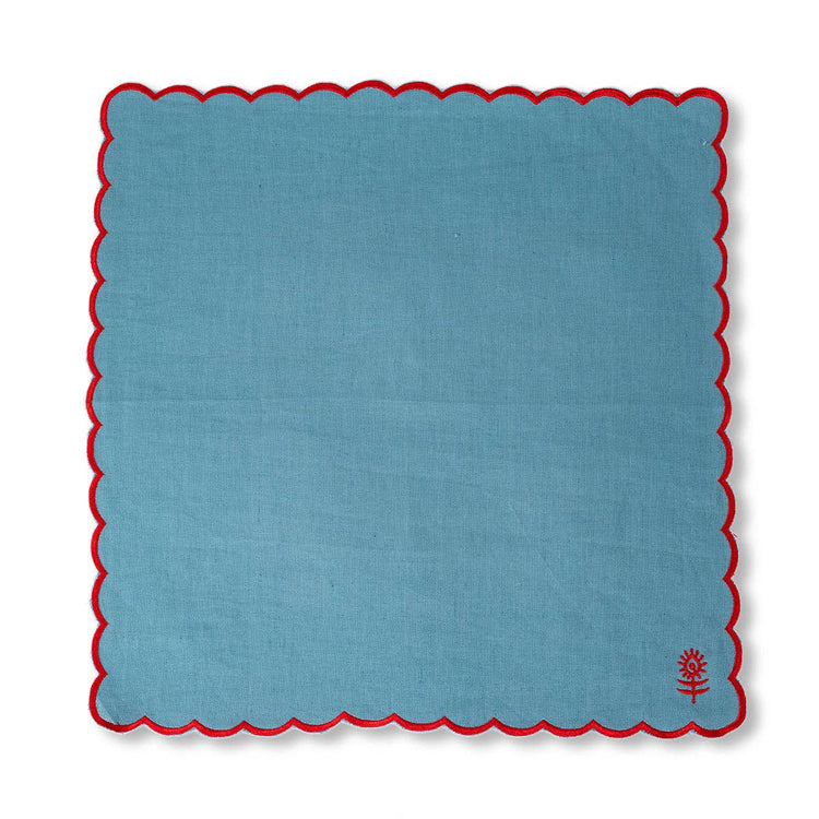 Linen Napkins S/4 - Aqua + Cherry